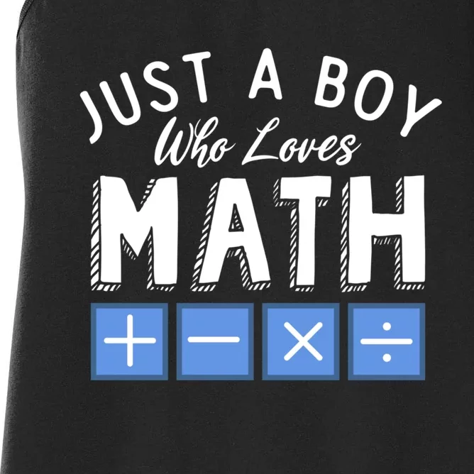 Just A Boy Who Loves Math Algebra Funny Mathematics Women's Racerback Tank