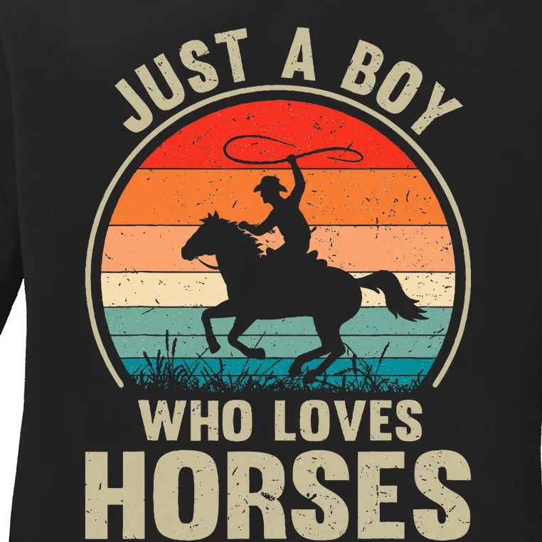 Just A Boy Who Loves Horses Recto Riding Lovers Ladies Long Sleeve Shirt