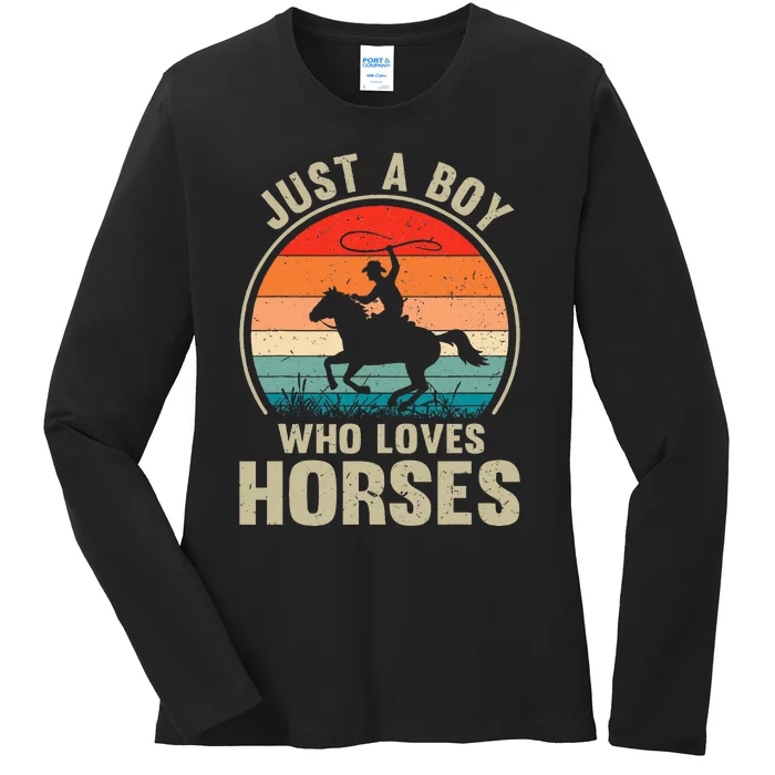 Just A Boy Who Loves Horses Recto Riding Lovers Ladies Long Sleeve Shirt