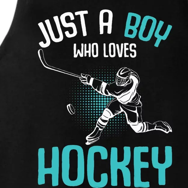 Just A Boy Who Loves Hockey Player Ice Hockey Ladies Tri-Blend Wicking Tank