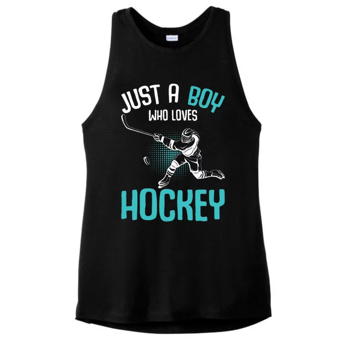 Just A Boy Who Loves Hockey Player Ice Hockey Ladies Tri-Blend Wicking Tank