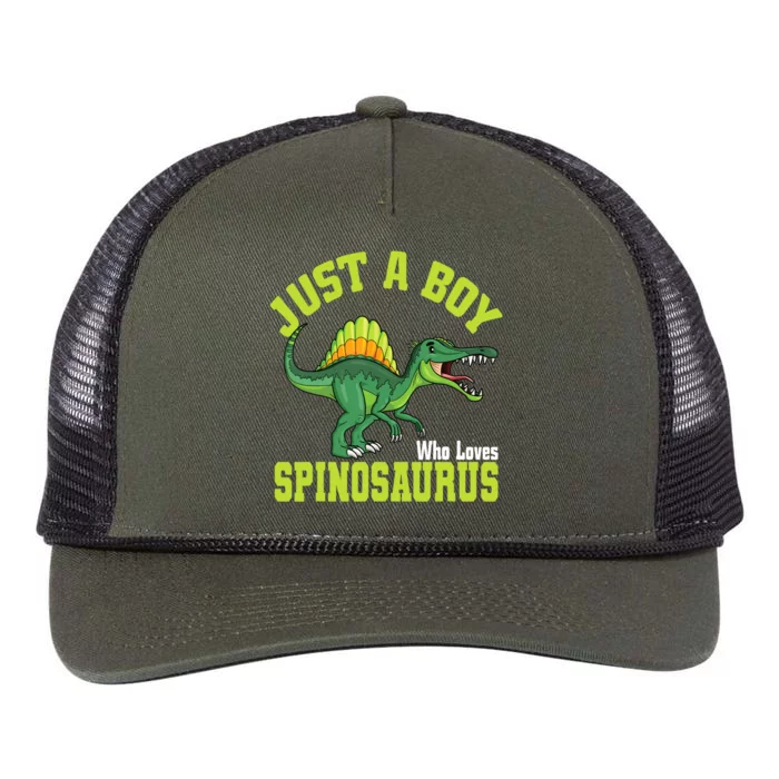 Just A Boy Who Loves Spinosaurus I Spinosaurus Retro Rope Trucker Hat Cap