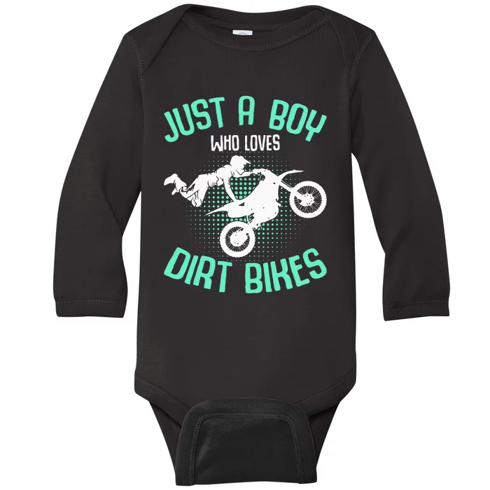 Just A Boy Who Loves Dirt Bikes Motocross Enduro Dirt Biking Baby Long Sleeve Bodysuit