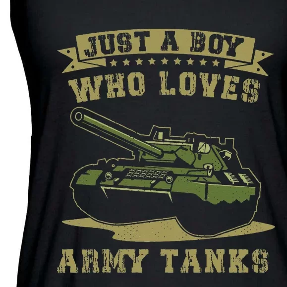 Just A Boy Who Loves Army Tanks Military Ww2 Tanks Ladies Essential Flowy Tank