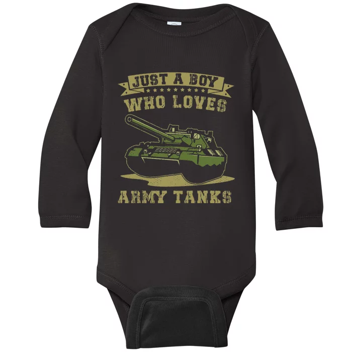 Just A Boy Who Loves Army Tanks Military Ww2 Tanks Baby Long Sleeve Bodysuit