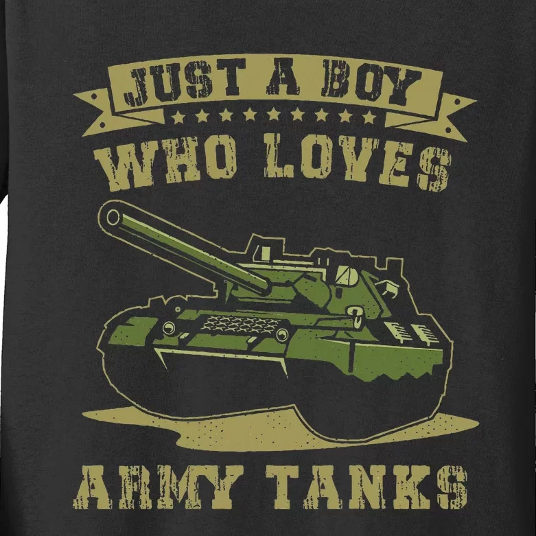 Just A Boy Who Loves Army Tanks Military Ww2 Tanks Kids Long Sleeve Shirt