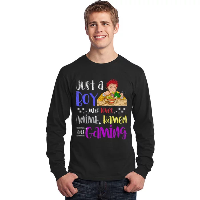 Just A Boy Who Loves Anime Ramen And Gaming Gamer Long Sleeve Shirt