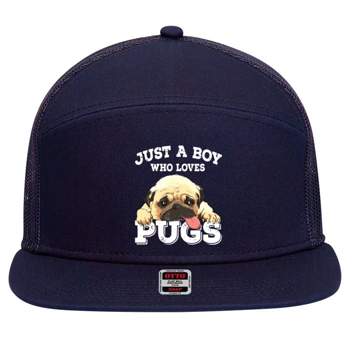 Just A Boy Who Loves Pugs Funny Pug Lover Gift For Boy 7 Panel Mesh Trucker Snapback Hat