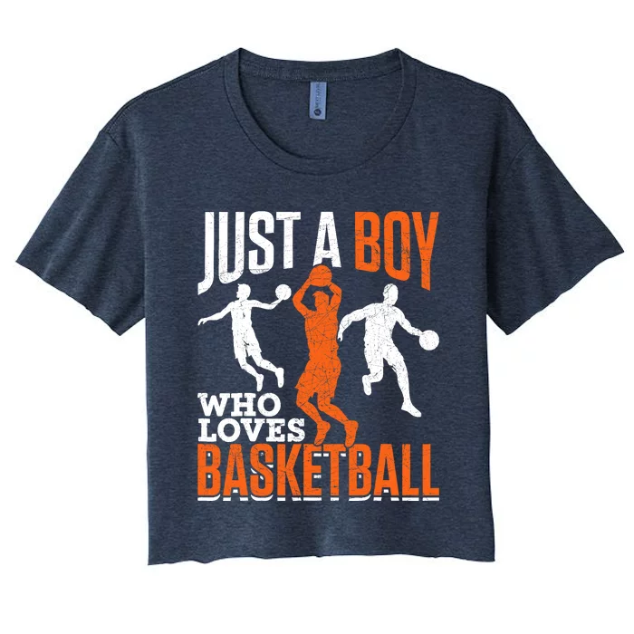 Just A Boy Who Loves Basketball Player Sport Basketball Women's Crop Top Tee