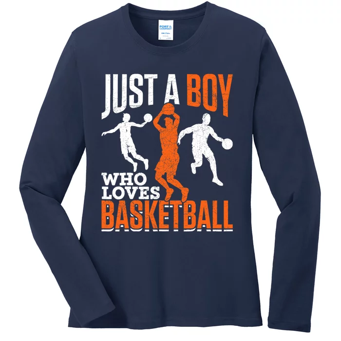 Just A Boy Who Loves Basketball Player Sport Basketball Ladies Long Sleeve Shirt