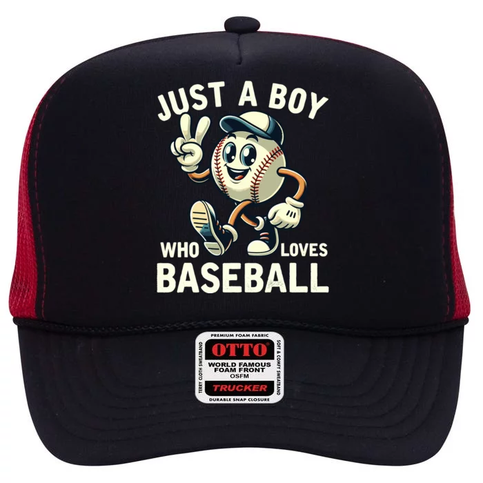 Just A Boy Who Loves Baseball Boy High Crown Mesh Trucker Hat