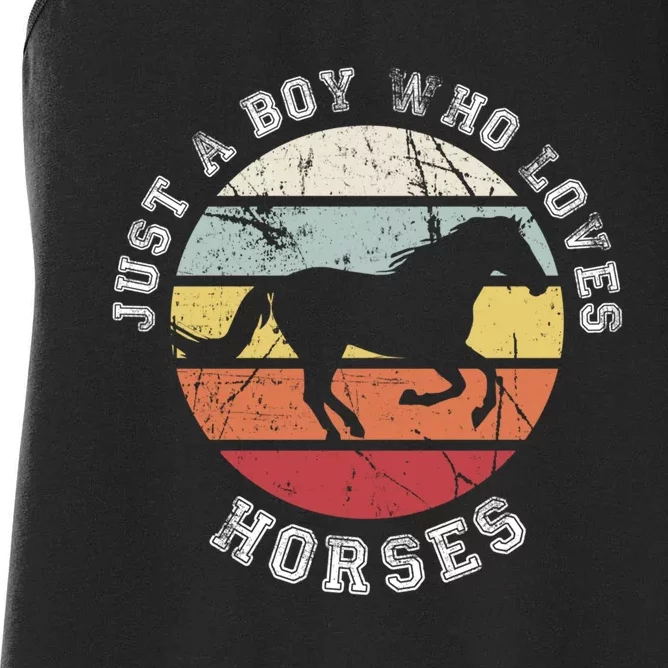 Just A Boy Who Loves Horses Cool Gift Horse Gift Women's Racerback Tank