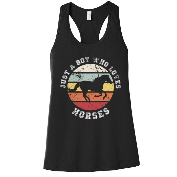 Just A Boy Who Loves Horses Cool Gift Horse Gift Women's Racerback Tank