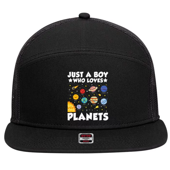 Just A Boy Who Loves Planets Solar System Space Science Geek 7 Panel Mesh Trucker Snapback Hat