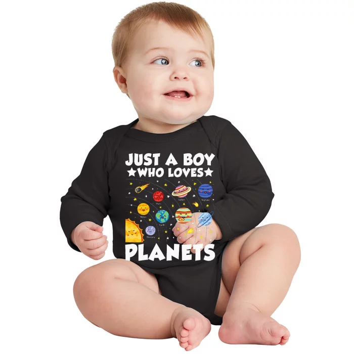 Just A Boy Who Loves Planets Solar System Space Science Geek Baby Long Sleeve Bodysuit