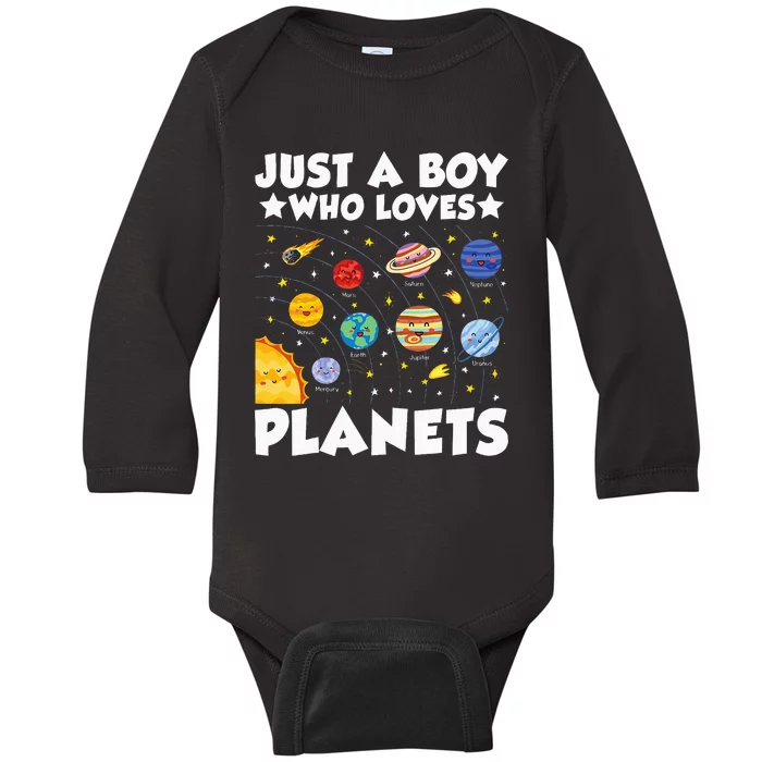 Just A Boy Who Loves Planets Solar System Space Science Geek Baby Long Sleeve Bodysuit