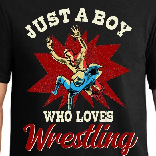 Just A Boy Who Loves Wrestling Wrestle Wrestler Pajama Set