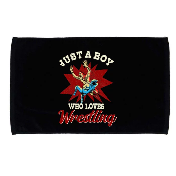 Just A Boy Who Loves Wrestling Wrestle Wrestler Microfiber Hand Towel