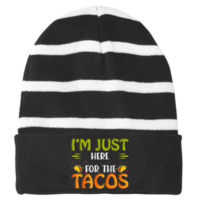 Just Here For The Tacos  4th Of July Striped Beanie with Solid Band