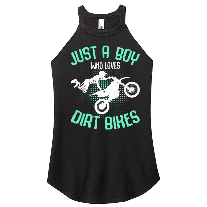 Just A Boy Who Loves Dirt Bikes Motocross Enduro Dirt Biking Women’s Perfect Tri Rocker Tank