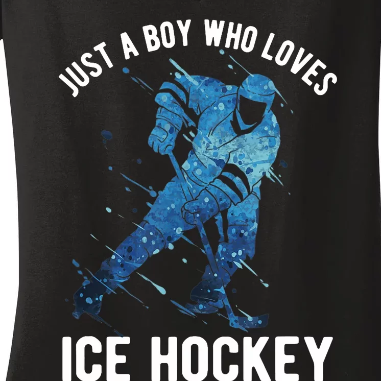 Just A Boy Who Loves Ice Hockey Women's V-Neck T-Shirt