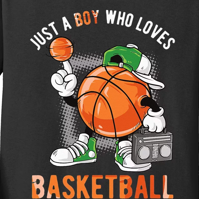 Just A Boy Who Loves Basketball Kids Long Sleeve Shirt