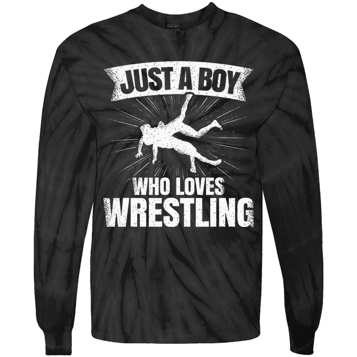 Just A Boy Who Loves Wrestling Wrestler Tie-Dye Long Sleeve Shirt