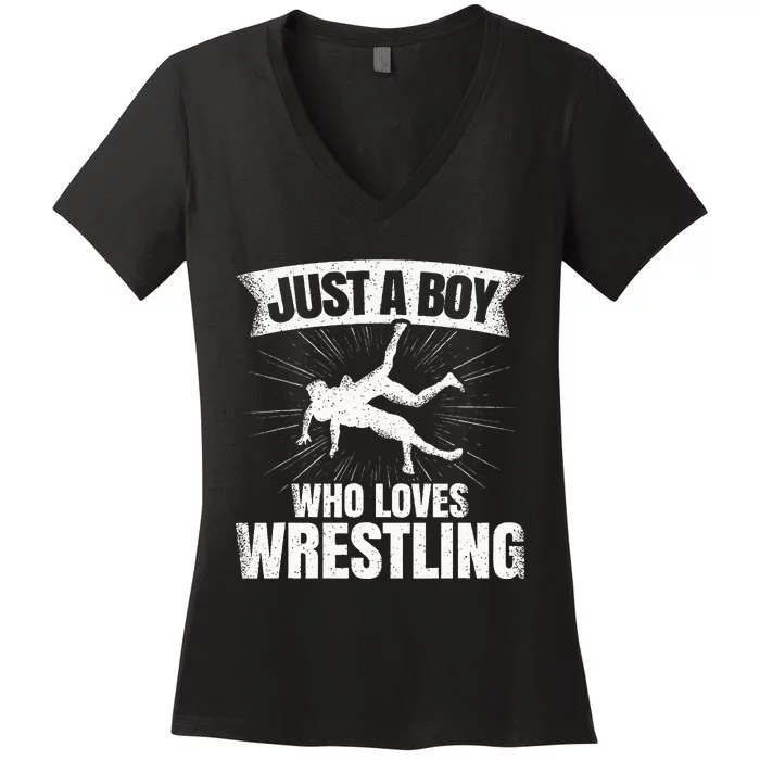 Just A Boy Who Loves Wrestling Wrestler Women's V-Neck T-Shirt