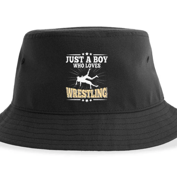 Just A Boy Who Loves Wrestling Funny Wrestle Lover Wrestler Sustainable Bucket Hat