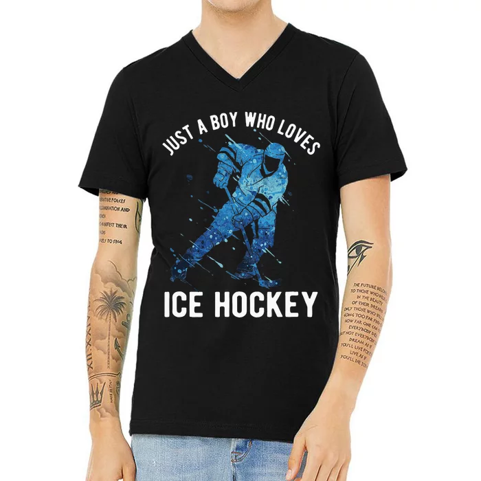 Just A Boy Who Loves Ice Hockey V-Neck T-Shirt