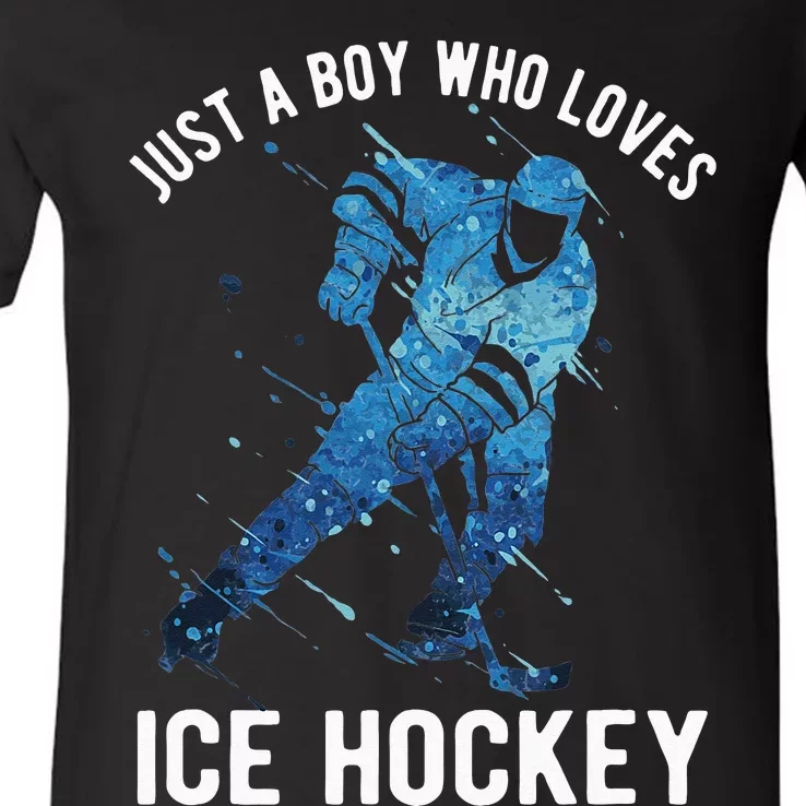 Just A Boy Who Loves Ice Hockey V-Neck T-Shirt