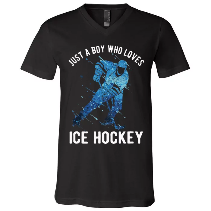 Just A Boy Who Loves Ice Hockey V-Neck T-Shirt