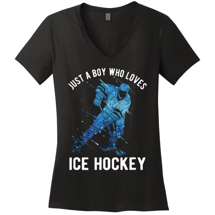 Just A Boy Who Loves Ice Hockey Women's V-Neck T-Shirt