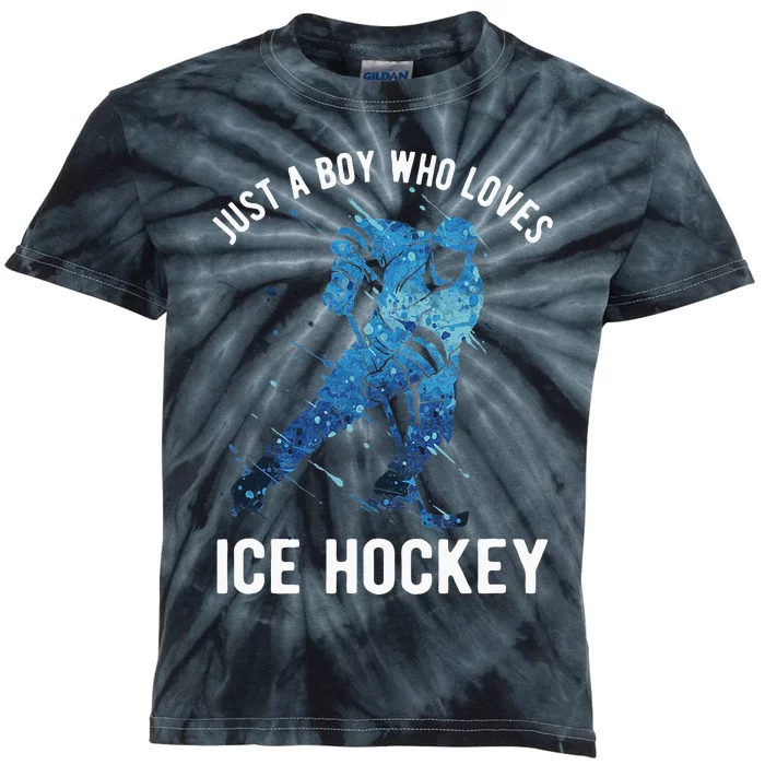 Just A Boy Who Loves Ice Hockey Kids Tie-Dye T-Shirt