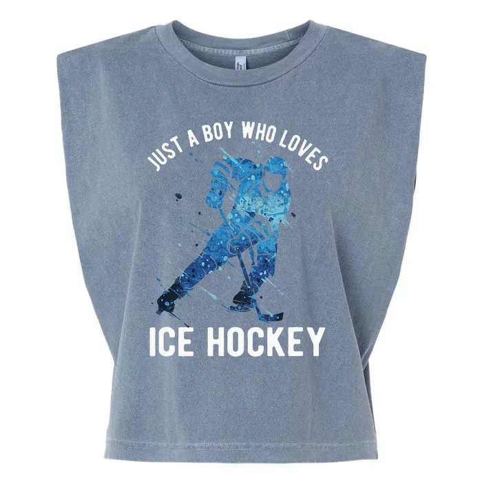 Just A Boy Who Loves Ice Hockey Garment-Dyed Women's Muscle Tee