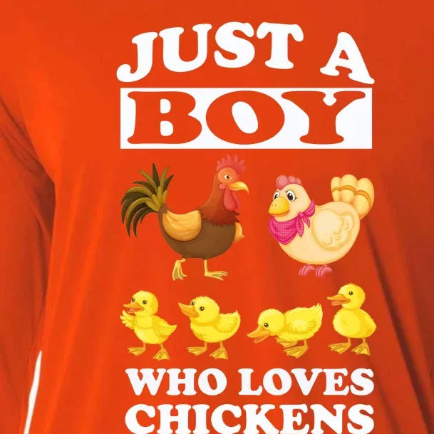 Just A Boy Who Loves Chickens Farm Chicken Gift Cooling Performance Long Sleeve Crew