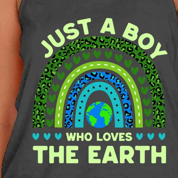 Just A Boy Who Loves The Earth | Earth Day 2024 Rainbow Women's Knotted Racerback Tank