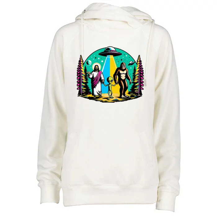 Jesus Alien Bigfoot And UfoS Womens Funnel Neck Pullover Hood