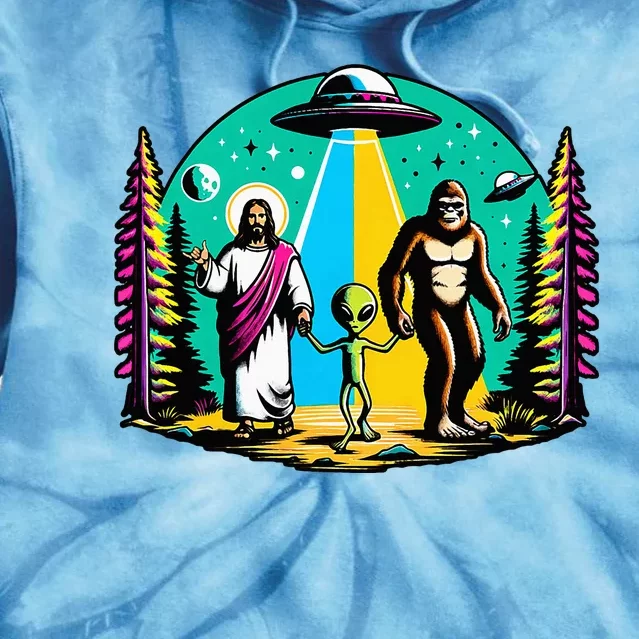 Jesus Alien Bigfoot And UfoS Tie Dye Hoodie