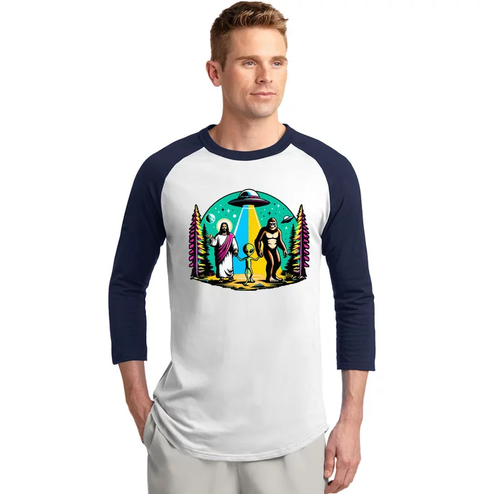 Jesus Alien Bigfoot And UfoS Baseball Sleeve Shirt