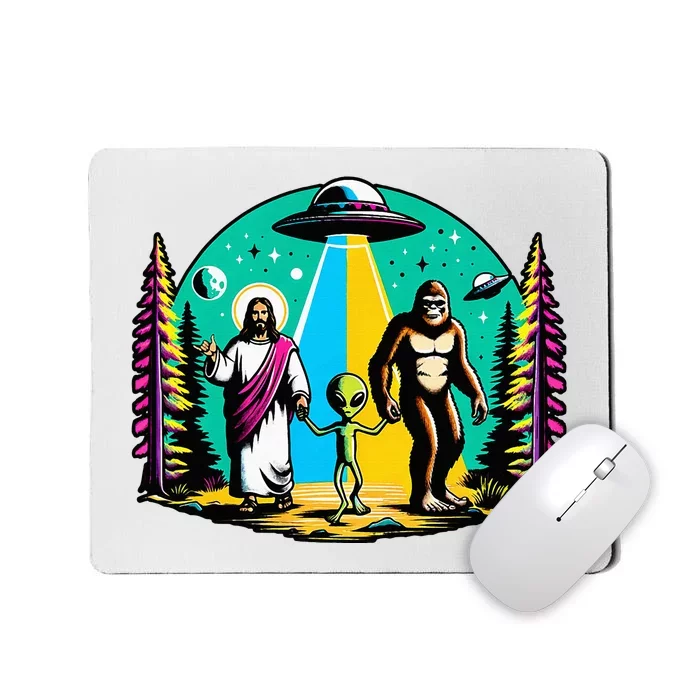 Jesus Alien Bigfoot And UfoS Mousepad