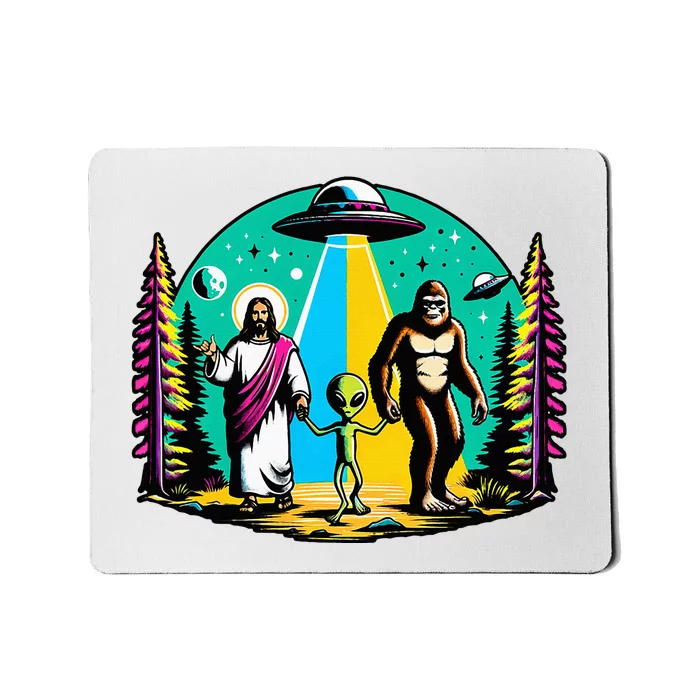 Jesus Alien Bigfoot And UfoS Mousepad