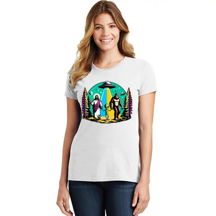 Jesus Alien Bigfoot And UfoS Women's T-Shirt