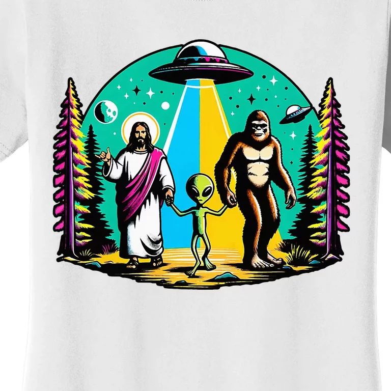 Jesus Alien Bigfoot And UfoS Women's T-Shirt