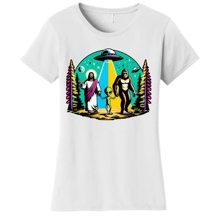 Jesus Alien Bigfoot And UfoS Women's T-Shirt