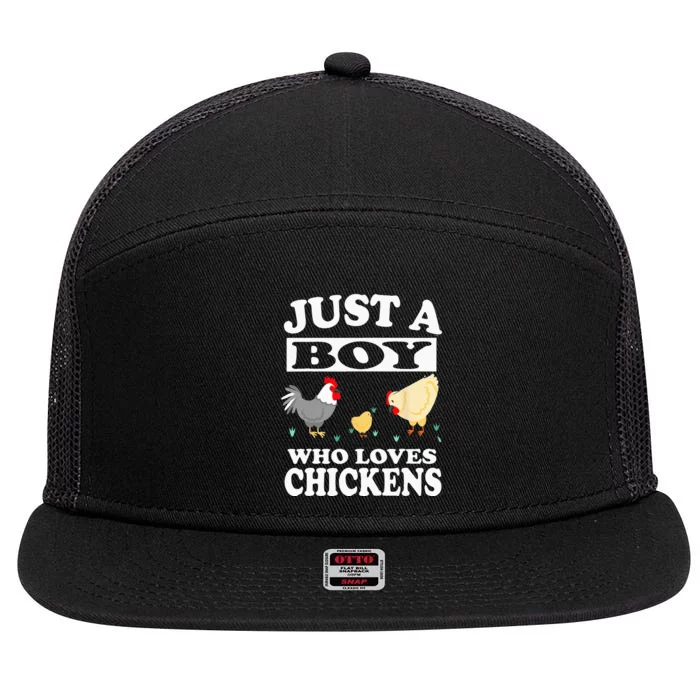 Just A Boy Who Loves Chickens Farm Chicken Gift 7 Panel Mesh Trucker Snapback Hat