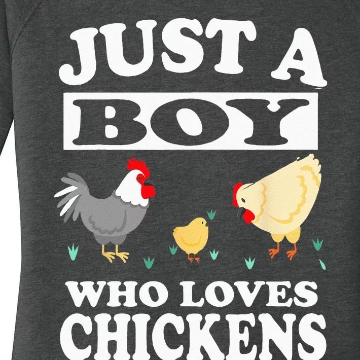 Just A Boy Who Loves Chickens Farm Chicken Gift Women's Perfect Tri Tunic Long Sleeve Shirt