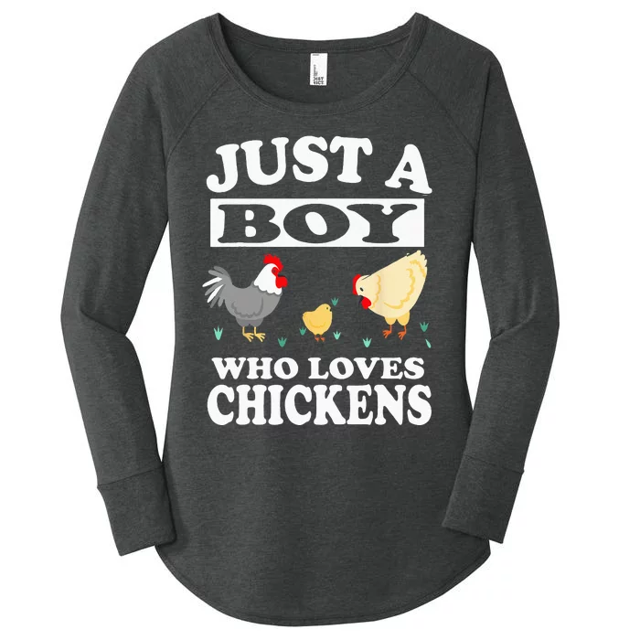 Just A Boy Who Loves Chickens Farm Chicken Gift Women's Perfect Tri Tunic Long Sleeve Shirt