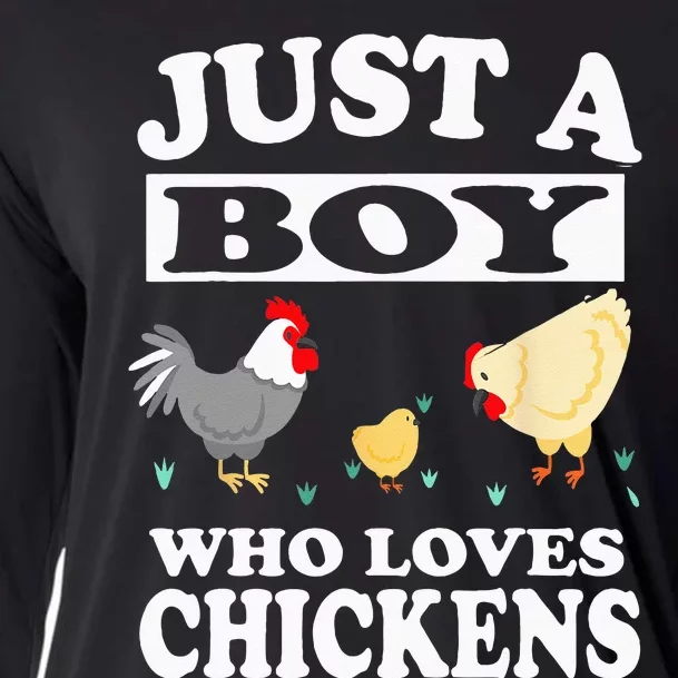 Just A Boy Who Loves Chickens Farm Chicken Gift Cooling Performance Long Sleeve Crew