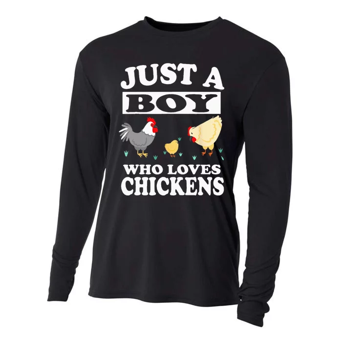 Just A Boy Who Loves Chickens Farm Chicken Gift Cooling Performance Long Sleeve Crew